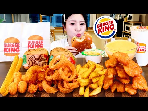 ASMR MUKBANG 버거킹 햄버거 치킨 치즈볼 치즈스틱 어니언링 먹방 레시피 FRIED CHICKEN