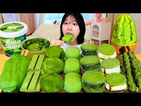 ASMR MUKBANG 말차 디저트 말차 아이스크림 마카롱 케이크 모찌 먹방 레시피 MATCHA GREEN