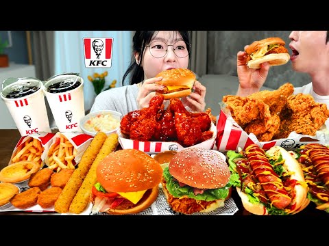 ASMR MUKBANG KFC 햄버거 양념치킨 치즈스틱 먹방 레시피 FRIED CHICKEN AND