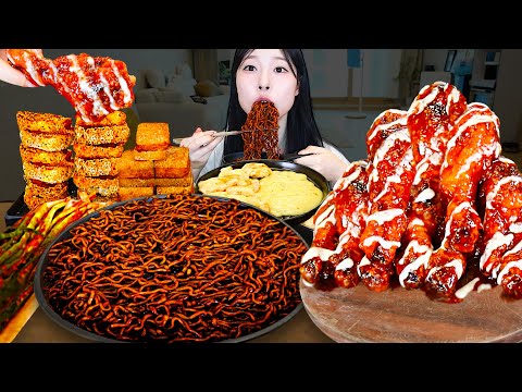 ASMR MUKBANG 직접 만든 짜파게티 양념치킨 양파튀김 멘보샤 크림새우 먹방 레시피 FRIED