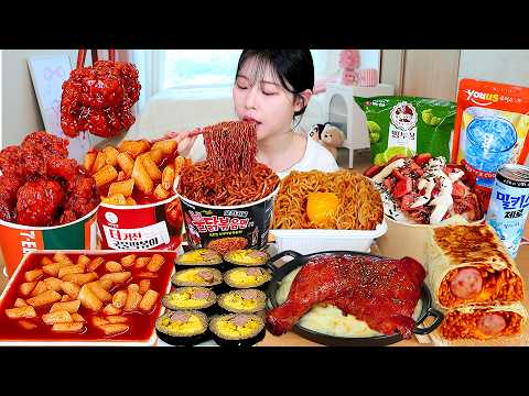 ASMR MUKBANG 편의점 직접 만든 불닭 떡볶이 양념치킨 김밥 디저트 먹방 레시피