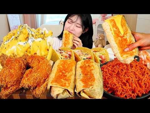 ASMR MUKBANG 직접 만든 부리또 후라이드 치킨 불닭볶음면 먹방 레시피 GRILLED CHEESE