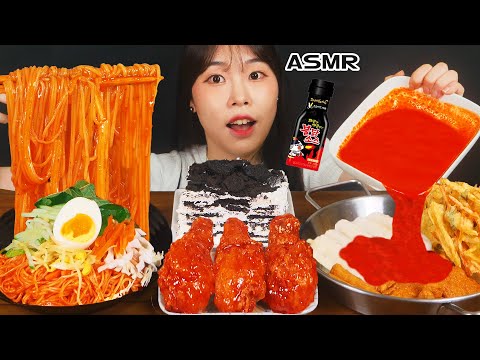 ASMR MUKBANG 직접 만든 떡볶이 양념치킨 먹방 핵불닭 레시피 BLACK BEAN NOODLES