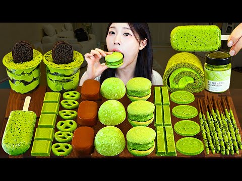 ASMR MUKBANG 말차 디저트 말차 아이스크림 마카롱 케이크 먹방 레시피 MATCHA GREEN