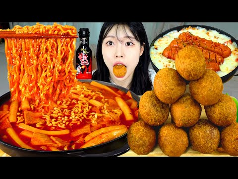 ASMR MUKBANG 직접 만든 불닭 떡볶이 치즈볼 소세지 먹방 레시피 CHEESE BALL AND