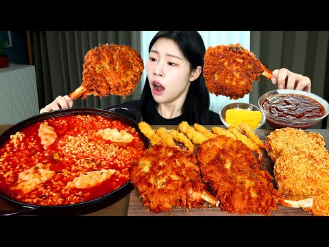 ASMR MUKBANG 직접 만든 불닭볶음탕면 토마호크 돈까스 치즈 돈까스 먹방 레시피 FRIED