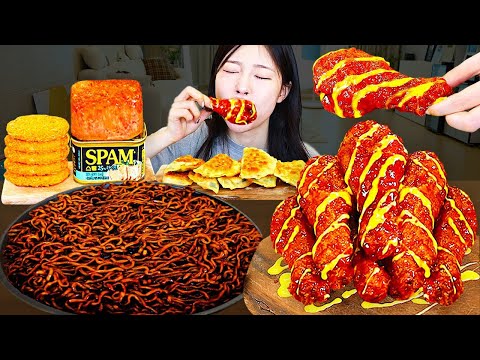 ASMR MUKBANG 직접 만든 짜파게티 양념치킨 통스팸 군만두 해쉬브라운 먹방 레시피 FRIED