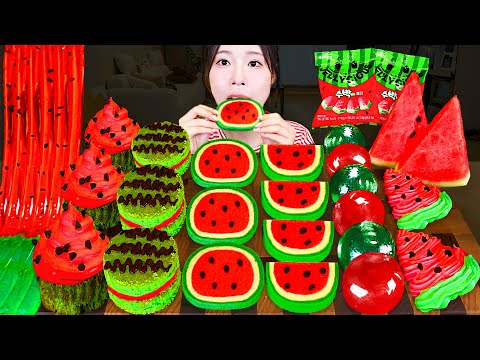 ASMR MUKBANG 수박 디저트 아이스크림 쿠키 빵 젤리 먹방 레시피 WATERMELON DESSERT