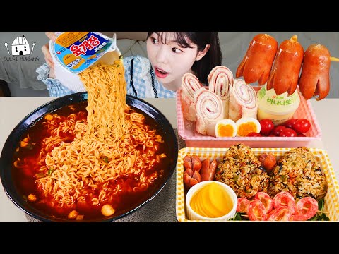 ASMR MUKBANG 직접 만든 육개장 컵라면 도시락 소세지 먹방 레시피 FRIED CHICKEN AND
