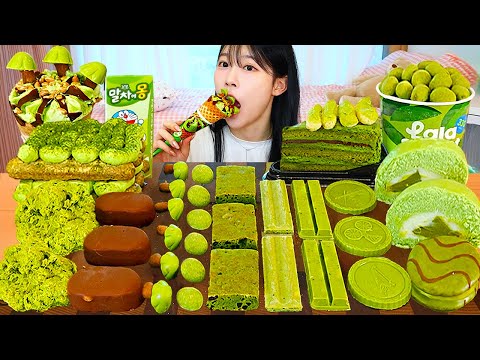 ASMR MUKBANG 말차 디저트 말차 아이스크림 마카롱 케이크 먹방 레시피 MATCHA GREEN