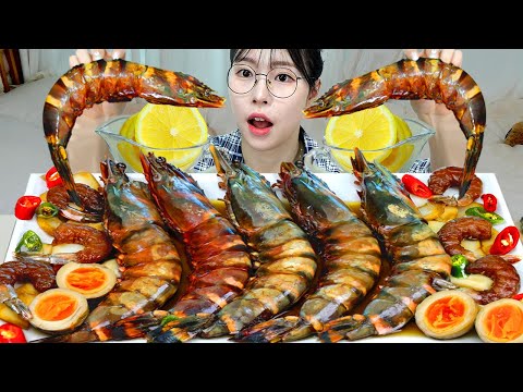 ASMR MUKBANG 직접 만든 킹타이거 새우장 먹방 레시피 KING TIGER SHRIMP EATING