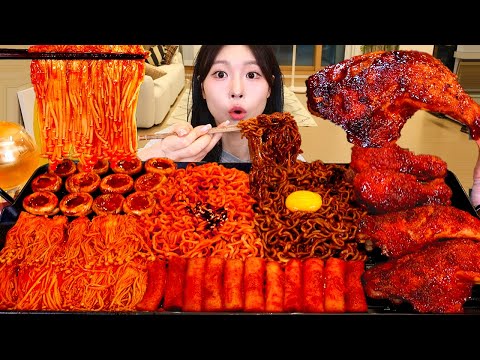 ASMR MUKBANG 직접 만든 불닭 버섯 양념치킨 소세지 먹방 레시피 SPICY MUSHROOMS