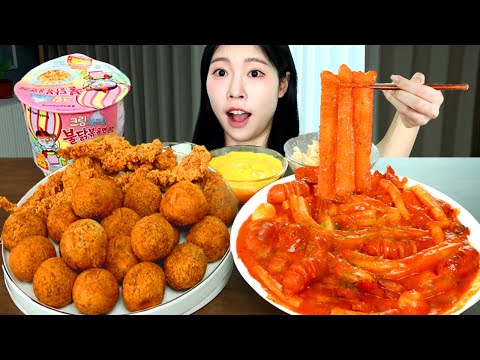 ASMR MUKBANG 직접 만든 불닭 로제 떡볶이 불닭볶음면 치즈볼 먹방 레시피 FIRE NOODLES