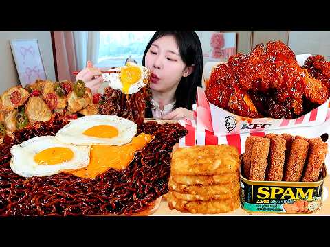 ASMR MUKBANG 직접 만든 짜파게티 KFC 양념치킨 스팸튀김 만두 먹방 레시피 FRIED