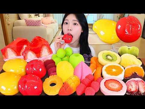 ASMR MUKBANG 직접 만든 레인보우 과일 디저트 무지개 과일 젤리 케이크 모찌 먹방 레시피