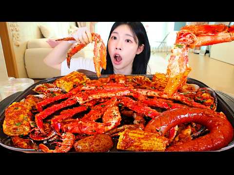 ASMR MUKBANG 직접 만든 킹크랩 씨푸드 보일 해물찜 가리비 새우 전복 먹방 레시피 SPICY