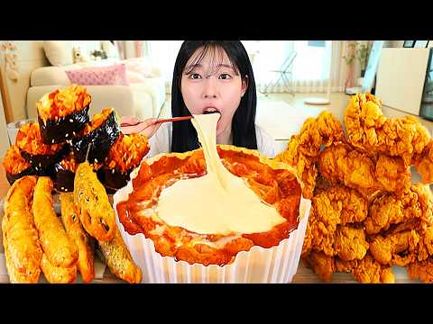 ASMR MUKBANG 엽기떡볶이 후라이드 치킨 김밥 튀김 먹방 레시피 FRIED CHICKEN AND