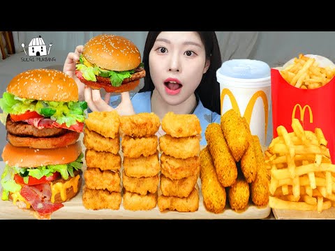 ASMR MUKBANG 햄버거 맥너겟 치즈스틱 먹방 레시피 FRIED CHICKEN AND