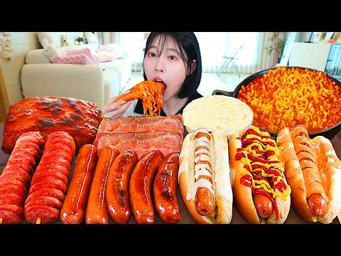 ASMR MUKBANG 직접 만든 소세지 핫도그 불닭볶음면 먹방 레시피 SAUSAGES AND FIRE
