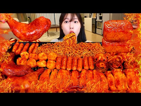 ASMR MUKBANG 직접 만든 불닭 버섯 불닭볶음면 양념치킨 소세지 먹방 레시피 SPICY