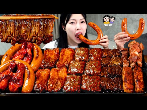 ASMR MUKBANG 직접 만든 불닭 짜장 버섯 양념치킨 킬바사 소세지 먹방 레시피 SPICY