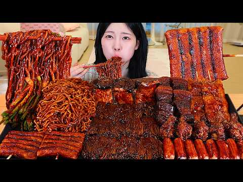 ASMR MUKBANG 직접 만든 불닭 짜장 버섯 양념치킨 소세지 동파육 파김치 먹방 레시피 SPICY