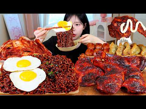 ASMR MUKBANG 직접 만든 짜파게티 자메이카 양념치킨 만두튀김 소세지 김치 먹방 레시피 FRIED