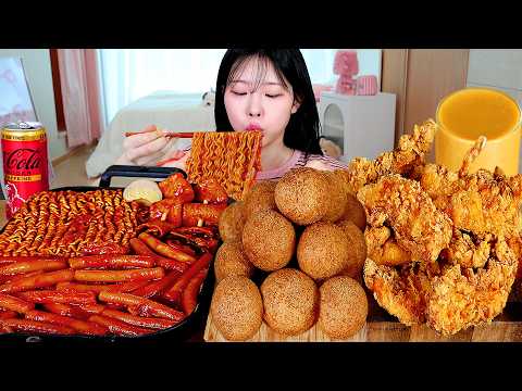 ASMR MUKBANG 직접 만든 떡볶이 후라이드 치킨 치즈볼 모듬튀김 먹방 레시피 FRIED
