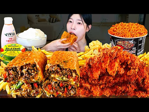ASMR MUKBANG 직접 만든 튀긴 부리또 치미창가 양념치킨 불닭볶음면 먹방 레시피 GRILLED