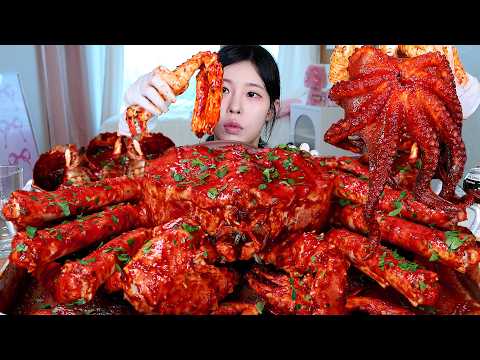 ASMR MUKBANG 직접 만든 매운 대왕 킹크랩 해물찜 씨푸드 보일 문어 먹방 레시피 SEAFOOD