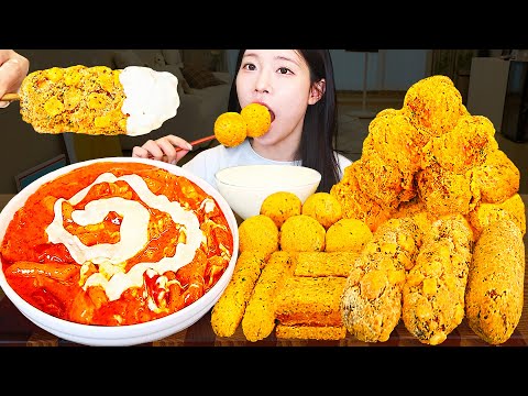 ASMR MUKBANG 단짠바삭 뿌링클 양념치킨 엽기떡볶이 핫도그 치즈볼 치즈스틱 멘보샤 먹방 레시피