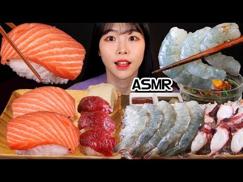 ASMR 대왕 연어 초밥 제일 큰 사이즈 먹방 문어 새우 스테이크 MUKBANG SEAFOOD GIANT