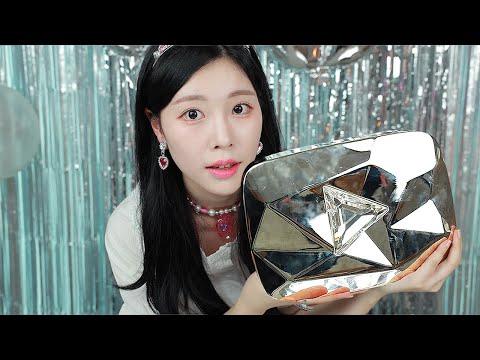 ASMR MUKBANG 직접 만든 다이아버튼 케이크 먹방 다이아버튼 개봉식 구독자 1000만명 감사합니다