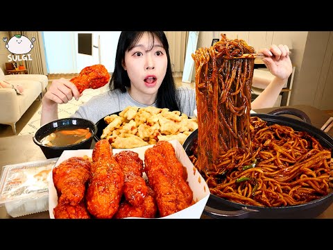 ASMR MUKBANG 이사 기념 짜장면 탕수육 양념치킨 먹방 레시피 FRIED CHICKEN AND