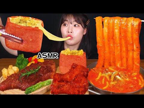 ASMR MUKBANG 직접 만든 떡볶이 양념치킨 통스팸 먹방 레시피 FRIED CHICKEN AND