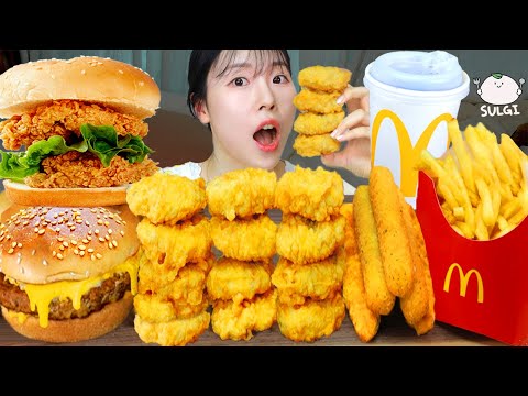 ASMR MUKBANG 햄버거 맥너겟 치즈스틱 먹방 레시피 FRIED CHICKEN AND