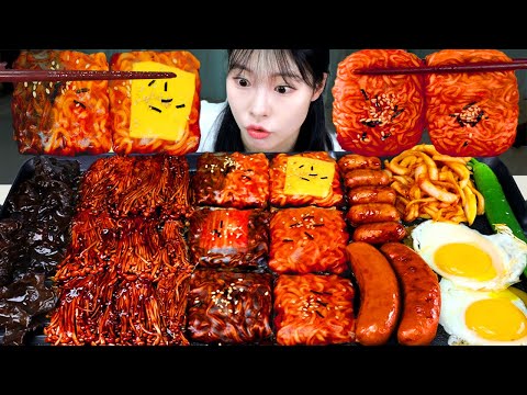 ASMR MUKBANG 직접 만든 불닭볶음면 불닭쌈 소세지 먹방 레시피 FIRE NOODLES EATING