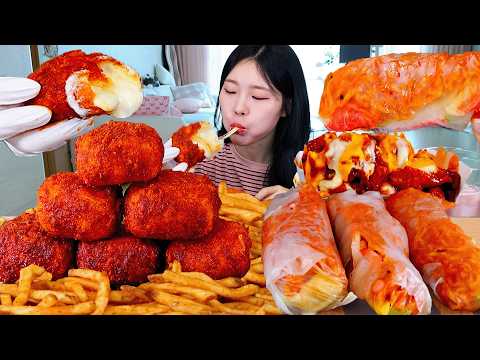 ASMR MUKBANG 직접 만든 칠리스 치즈스틱 불닭 스프링롤 양념치킨 먹방 레시피 FRIED
