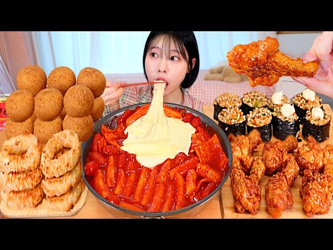 ASMR MUKBANG 직접 만든 떡볶이 골드킹 양념치킨 김밥 치즈볼 먹방 레시피 FRIED CHICKEN