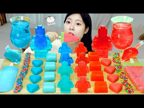 ASMR MUKBANG 블루 레드 디저트 아이스크림 마카롱 젤리 먹방 레시피 BLUE RED DESSERT