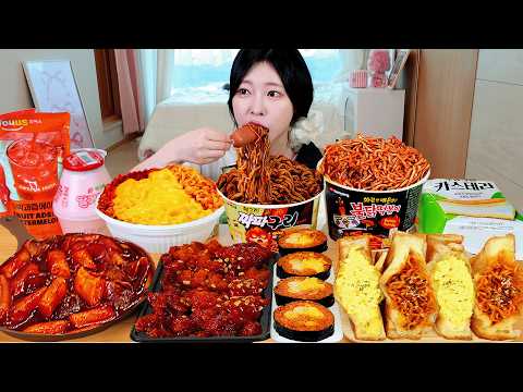 ASMR MUKBANG 편의점 직접 만든 불닭 떡볶이 양념치킨 김밥 디저트 먹방 레시피