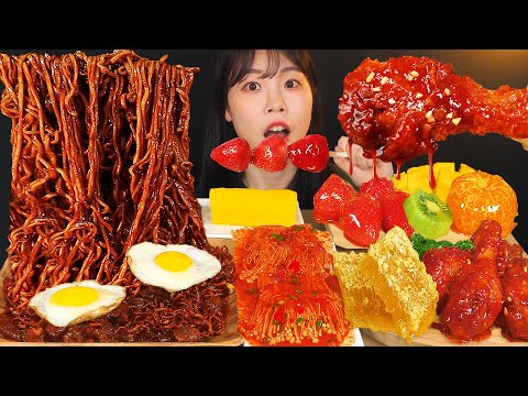 ASMR MUKBANG 직접 만든 양념치킨 먹방 짜짜로니 레시피 버섯 BLACK BEAN NOODLES