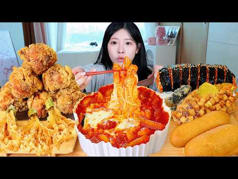 ASMR MUKBANG 엽기 떡볶이 후라이드 치킨 김밥 먹방 레시피 FRIED CHICKEN AND