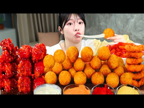 ASMR MUKBANG 떡볶이 양념치킨 치즈볼 먹방 레시피 FRIED CHICKEN AND