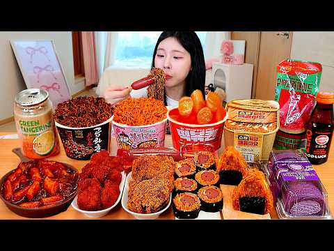 ASMR MUKBANG 편의점 직접 만든 불닭 떡볶이 양념치킨 김밥 디저트 먹방 레시피
