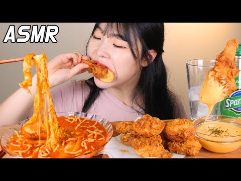 SUB 치즈떡볶이 후라이드 닭다리 치즈소스 리얼사운드 먹방 CHEESE TTEOKBOKKI FRIED