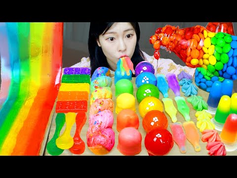 ASMR MUKBANG 레인보우 디저트 무지개 탕후루 꿀젤리 먹방 레시피 RAINBOW DESSERT
