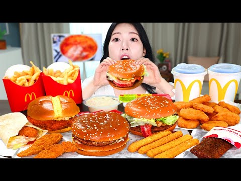 ASMR MUKBANG 맥도날드 햄버거 치킨 치즈스틱 먹방 레시피 FRIED CHICKEN AND