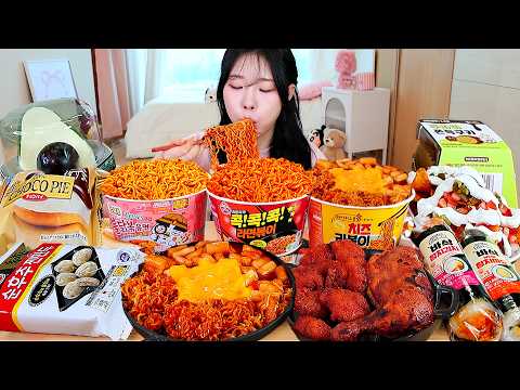 ASMR MUKBANG 편의점 직접 만든 불닭 떡볶이 양념치킨 김밥 디저트 먹방 레시피