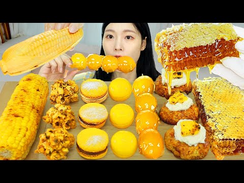 ASMR MUKBANG 노란색 디저트 아이스크림 마카롱 젤리 먹방 레시피 DESSERT ICE CREAM